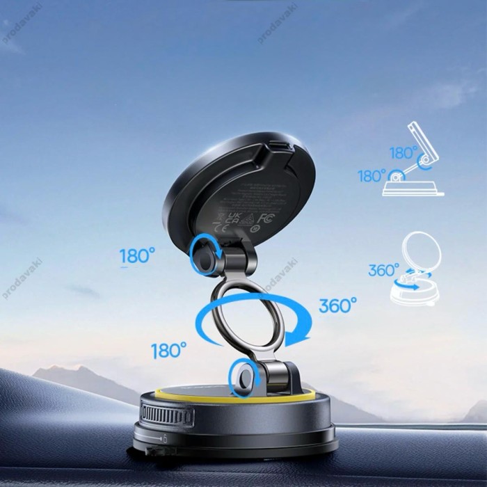 Автомобільний тримач із бездротовою зарядкою Baseus PrimeTrip VC2 Flex Pro Magnetic Wireless Suction Cup Version Black C0013F01